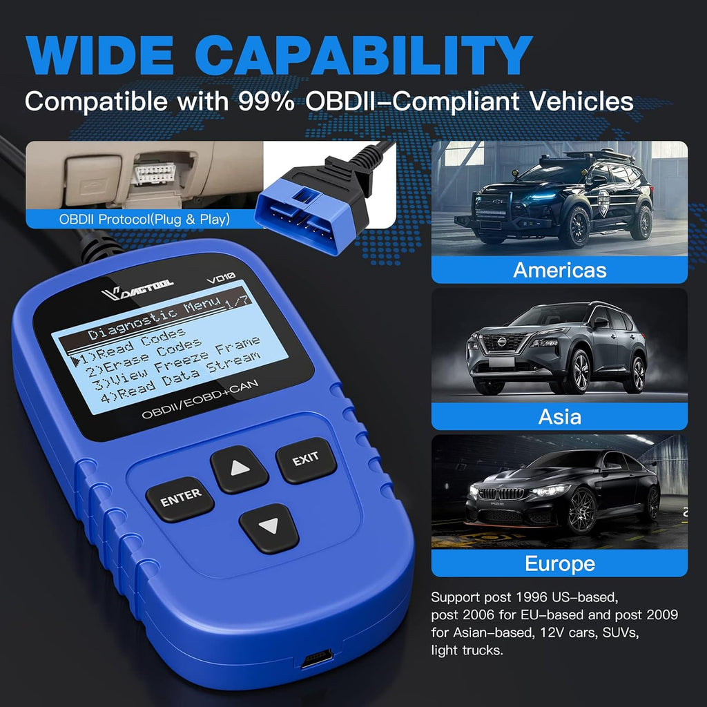 VD10 OBD2 Scanner Code Reader Car Diagnostic Tool Engine Fault Code Reader for Turn Off CEL with Freeze Frame/I/M