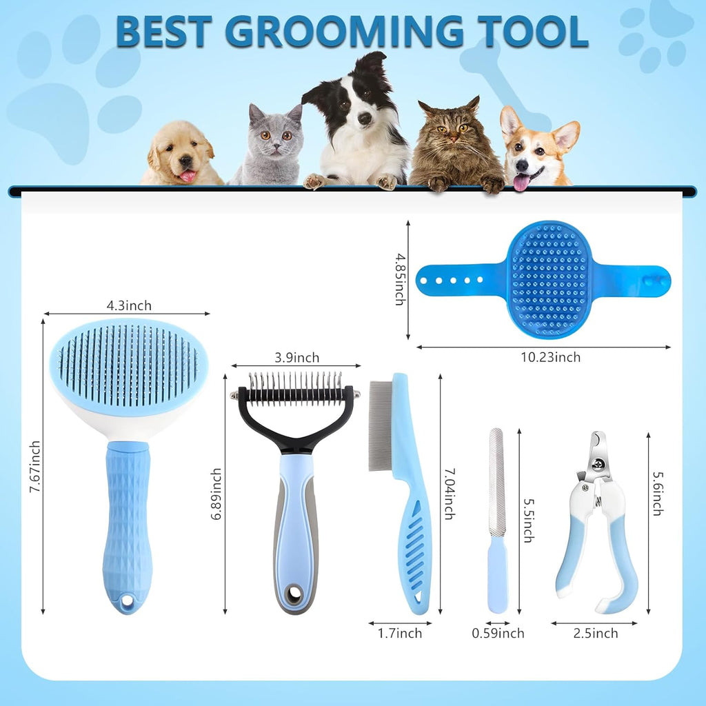 Dog Brush Dog Grooming Kit 6PCS Dog Brush for Shedding-Dog Brushes for Grooming, Dematting Comb for Dogs, Cat Nail