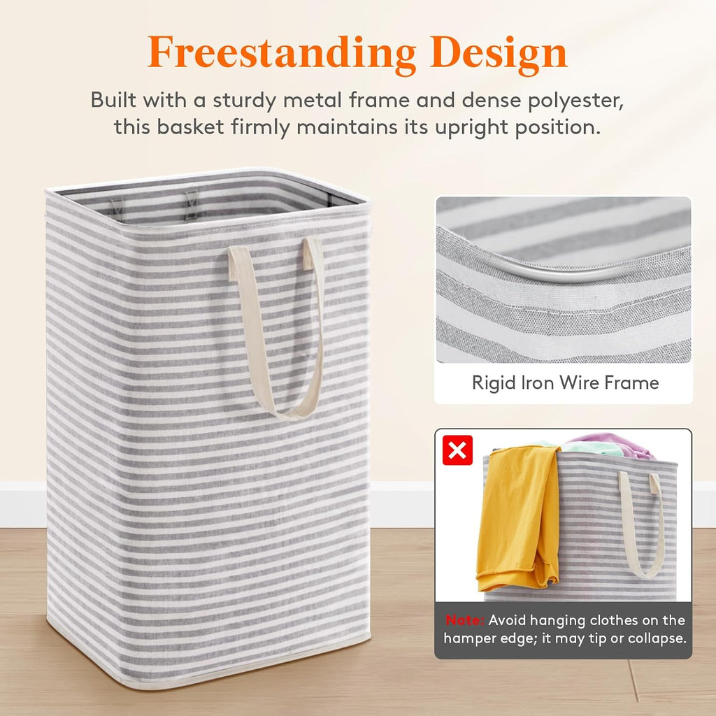 75L Large Collapsible Laundry Basket with Extended Handles, Grey | Foldable Laundry Hamper, Tall Dirty Clothes