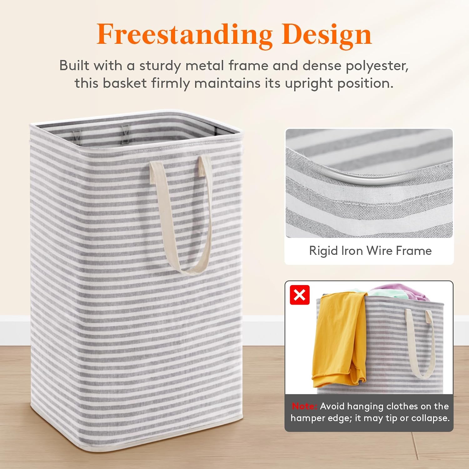 75L Large Collapsible Laundry Basket with Extended Handles, Grey | Foldable Laundry Hamper, Tall Dirty Clothes