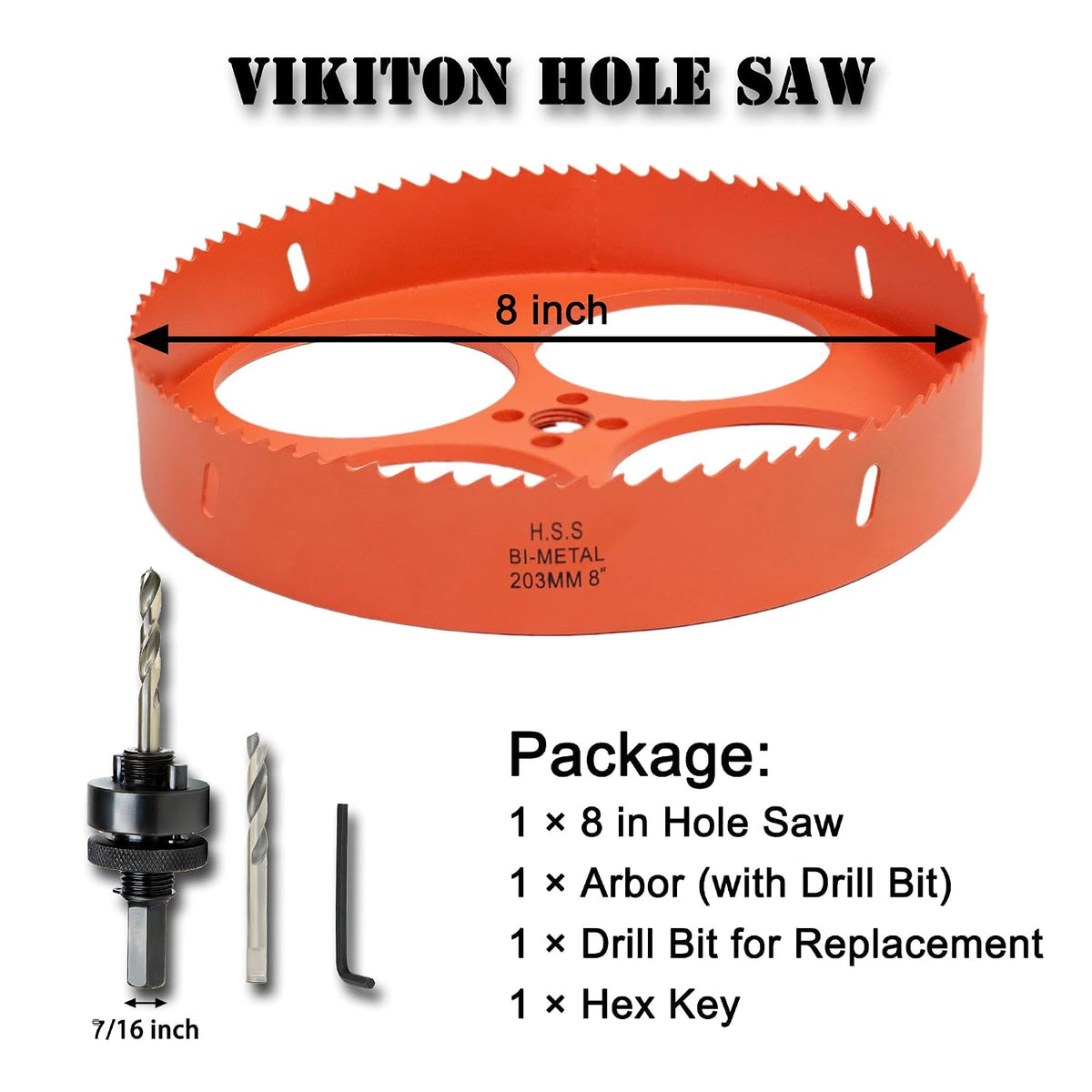 8 inch Hole Saw for Wood, Metal, Plastic & Drywall, with Arbor