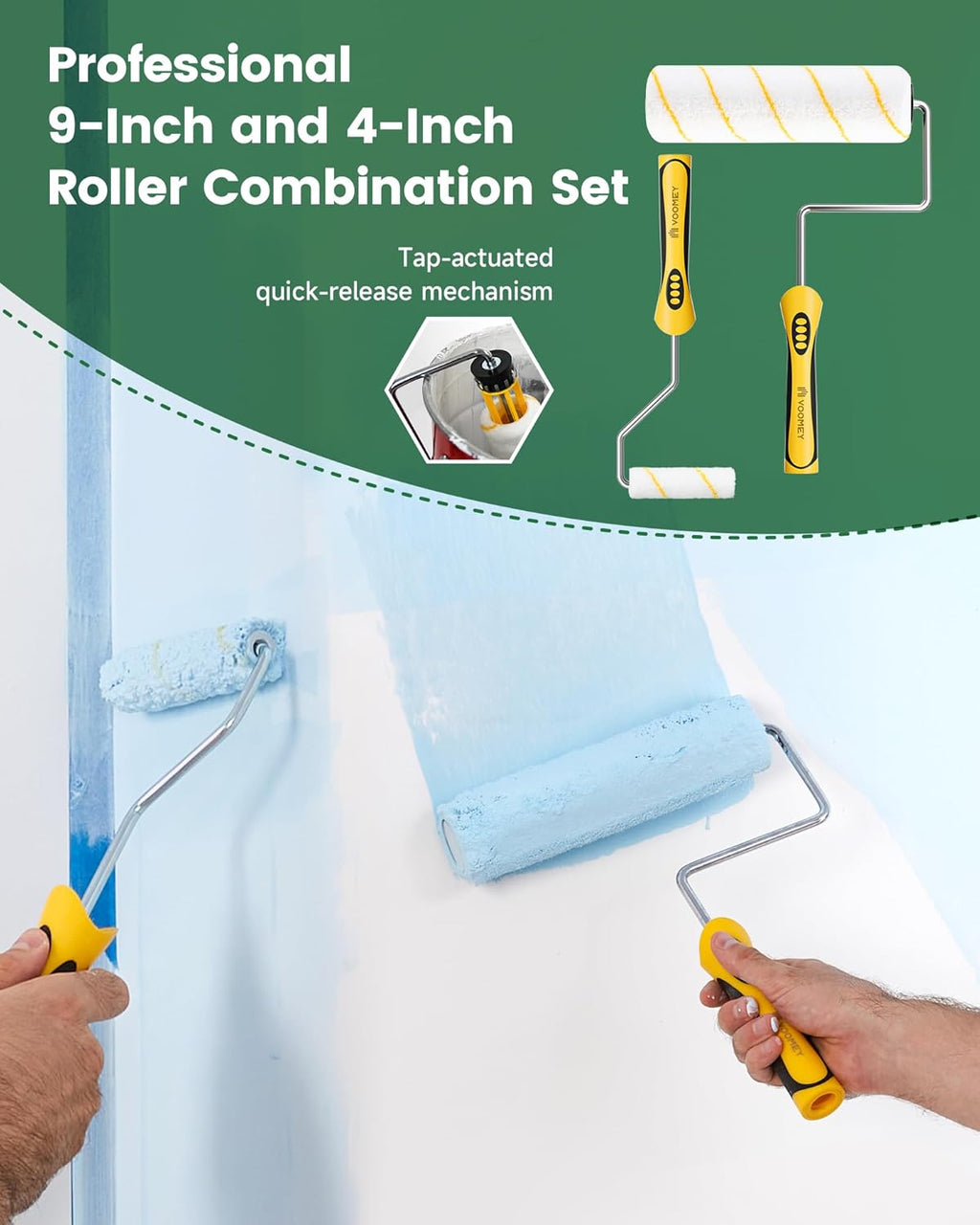 Paint Roller Kit with Extension Pole - 9 Inch Paint Roller with Tray, Mini Paint Roller 4 inch, Small Paint Brush, 16