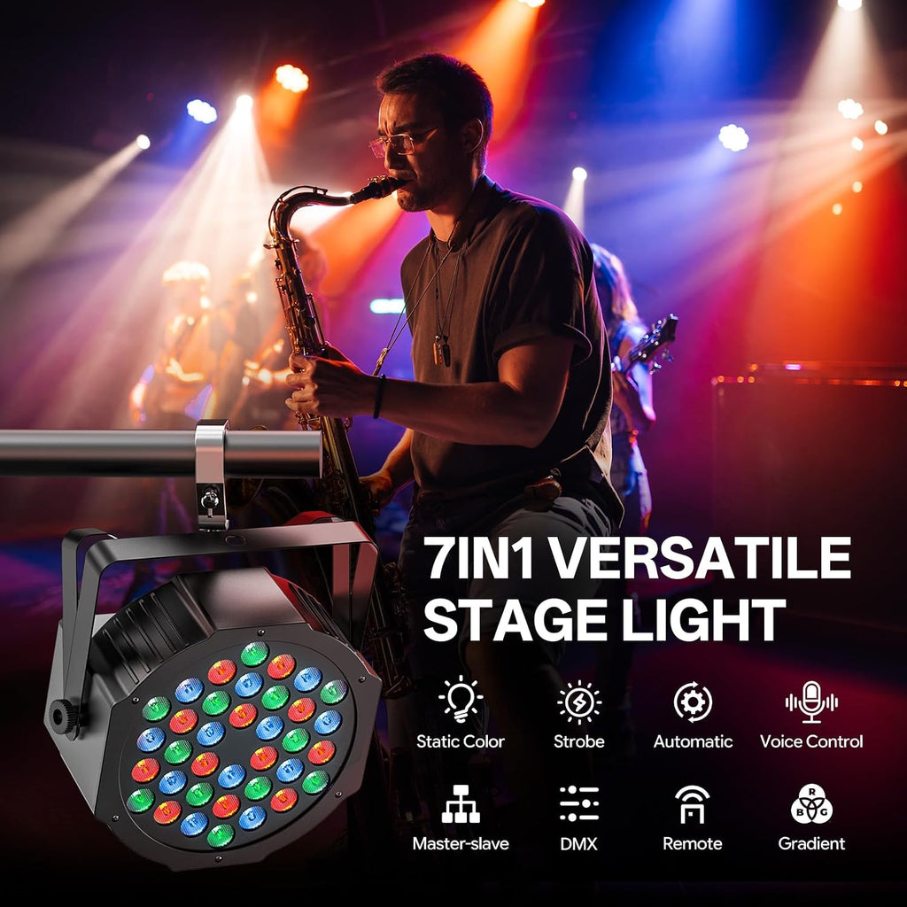 LED Par Lights DJ Stage Light RGB 36 LED with Sound Activated Remote Control DJ Uplighting for Wedding Party Club