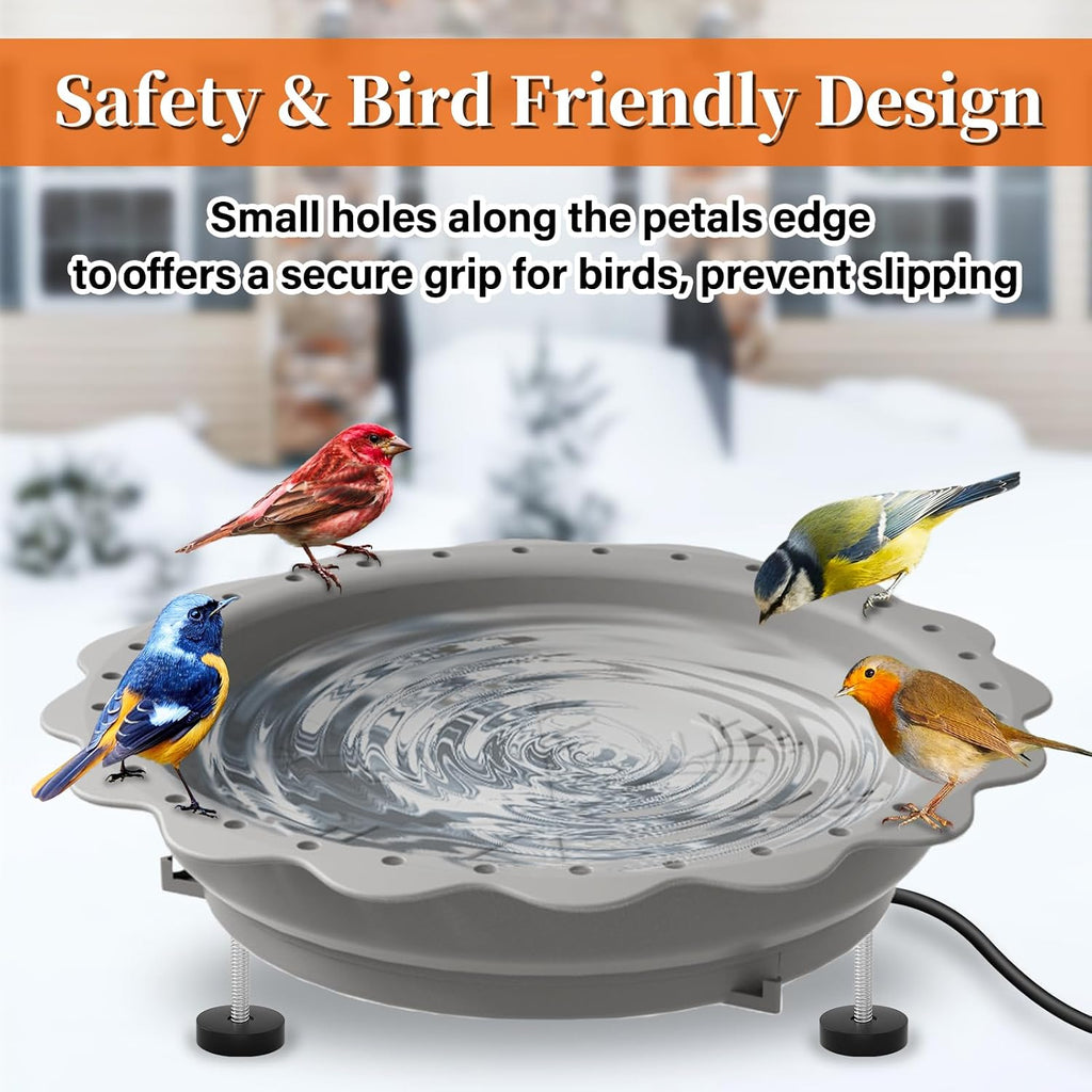 Heated Bird Baths for Outdoors Winter, 100W Heated Birdbath, Grey