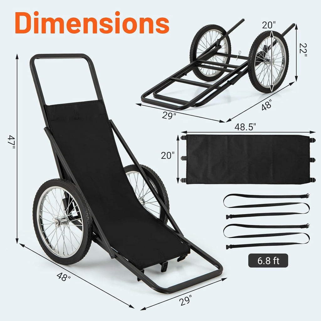 Folding Deer Cart with Polyester Liner, 550 LBS Heavy-Duty Hunting Game Hauler with 20" Rubber Wheels, Ergonomic