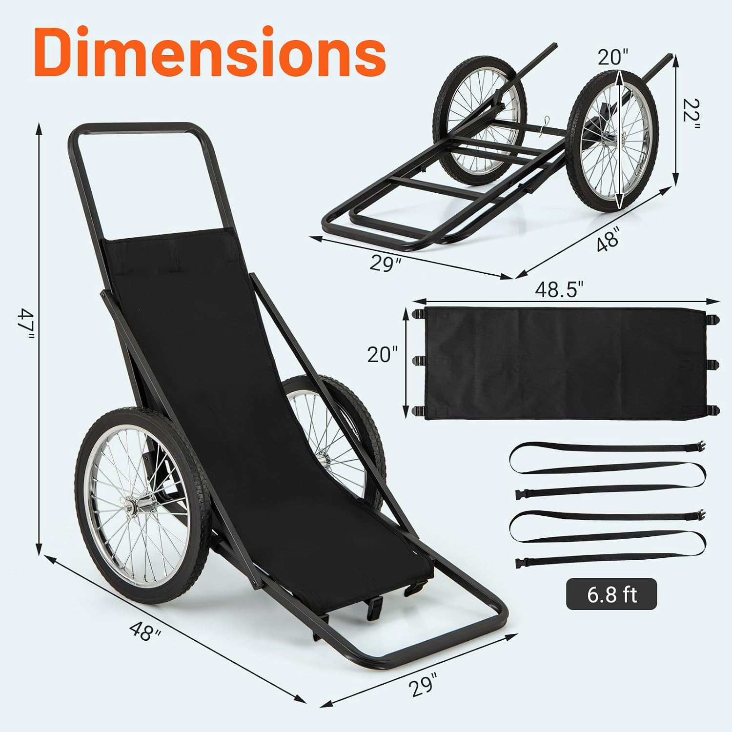 Folding Deer Cart with Polyester Liner, 550 LBS Heavy-Duty Hunting Game Hauler with 20" Rubber Wheels, Ergonomic