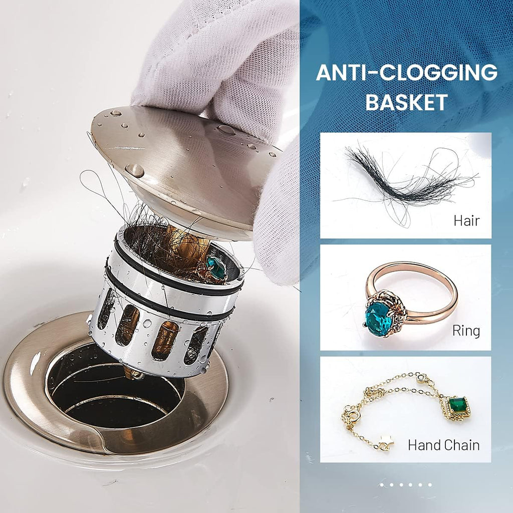 Vessel Sink Drain for Bathroom, Pop-up Drain With Detachable Basket Stopper, Anti-Explosion And Anti-Clogging Drain