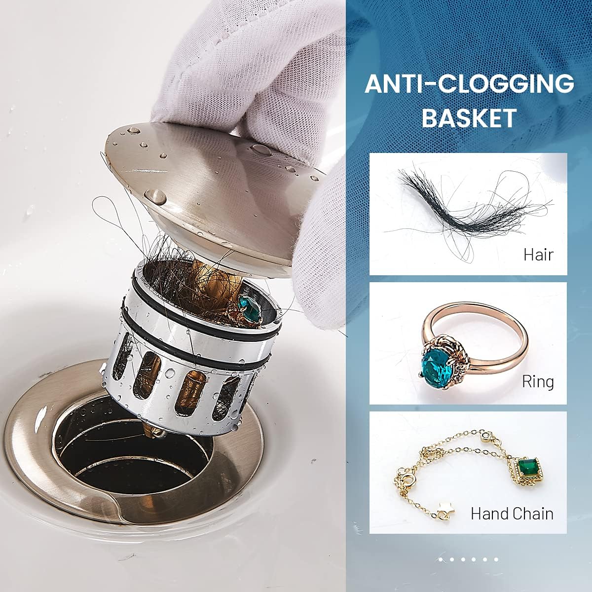 Vessel Sink Drain for Bathroom, Pop-up Drain With Detachable Basket Stopper, Anti-Explosion And Anti-Clogging Drain