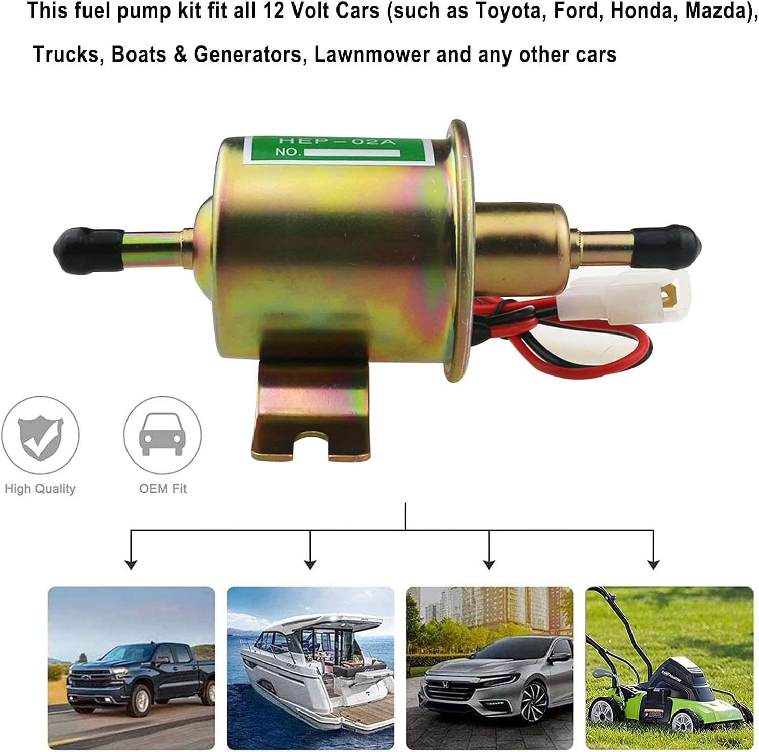 Universal Electric Fuel Pump Kit with DC 12V (3-6PSI) Fuel Pump | 2M 5/16" ID Fuel Line, Fuel Filters, 10pcs Hose Clamp