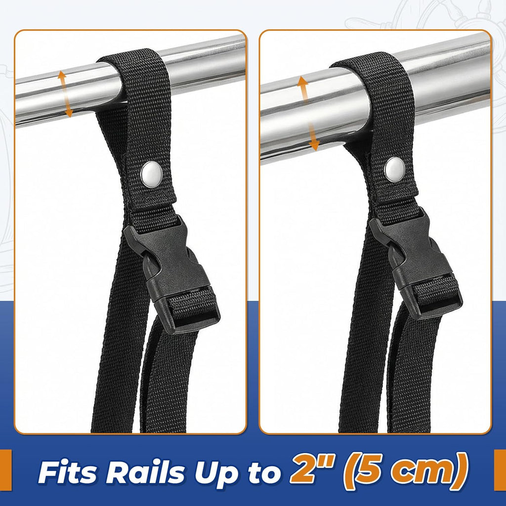 Boat Fender Line Holder,Adjustable Straps (Fully Extends to 43cm),Fits Rails up to 2",Durable Plastic Snap,Heavy-Duty