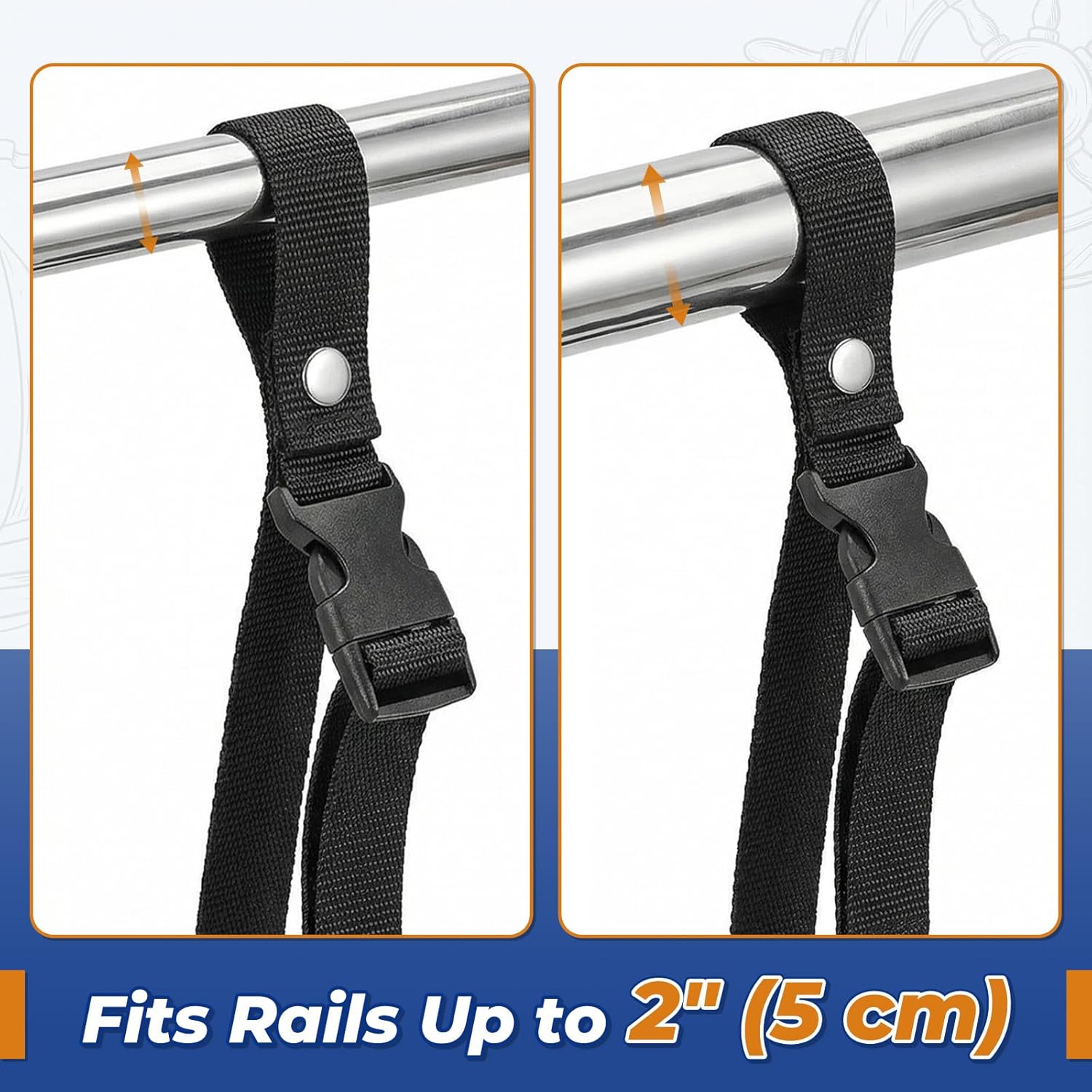 Boat Fender Line Holder,Adjustable Straps (Fully Extends to 43cm),Fits Rails up to 2",Durable Plastic Snap,Heavy-Duty