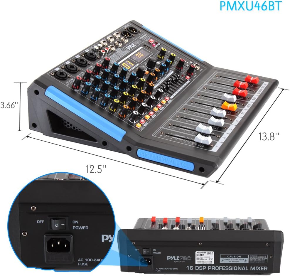 4-Channel Bluetooth Studio Audio Mixer-DJ Sound Controller Interface with USB Drive for PC Recording Input, XLR