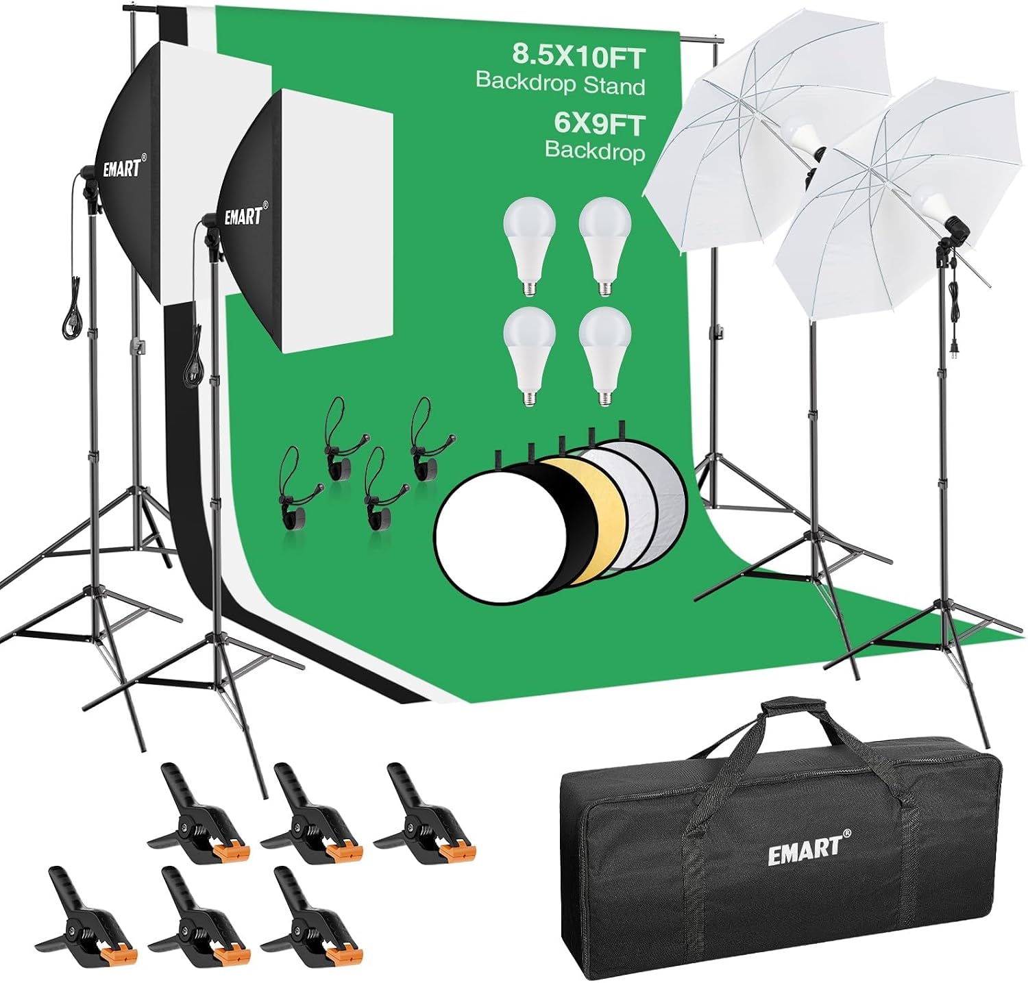 Photography Lighting Kit with 8.5x10Ft Backdrop Stand,6x9FT Backdrops | Softbox Lighting Kit with 5500K 50W LED