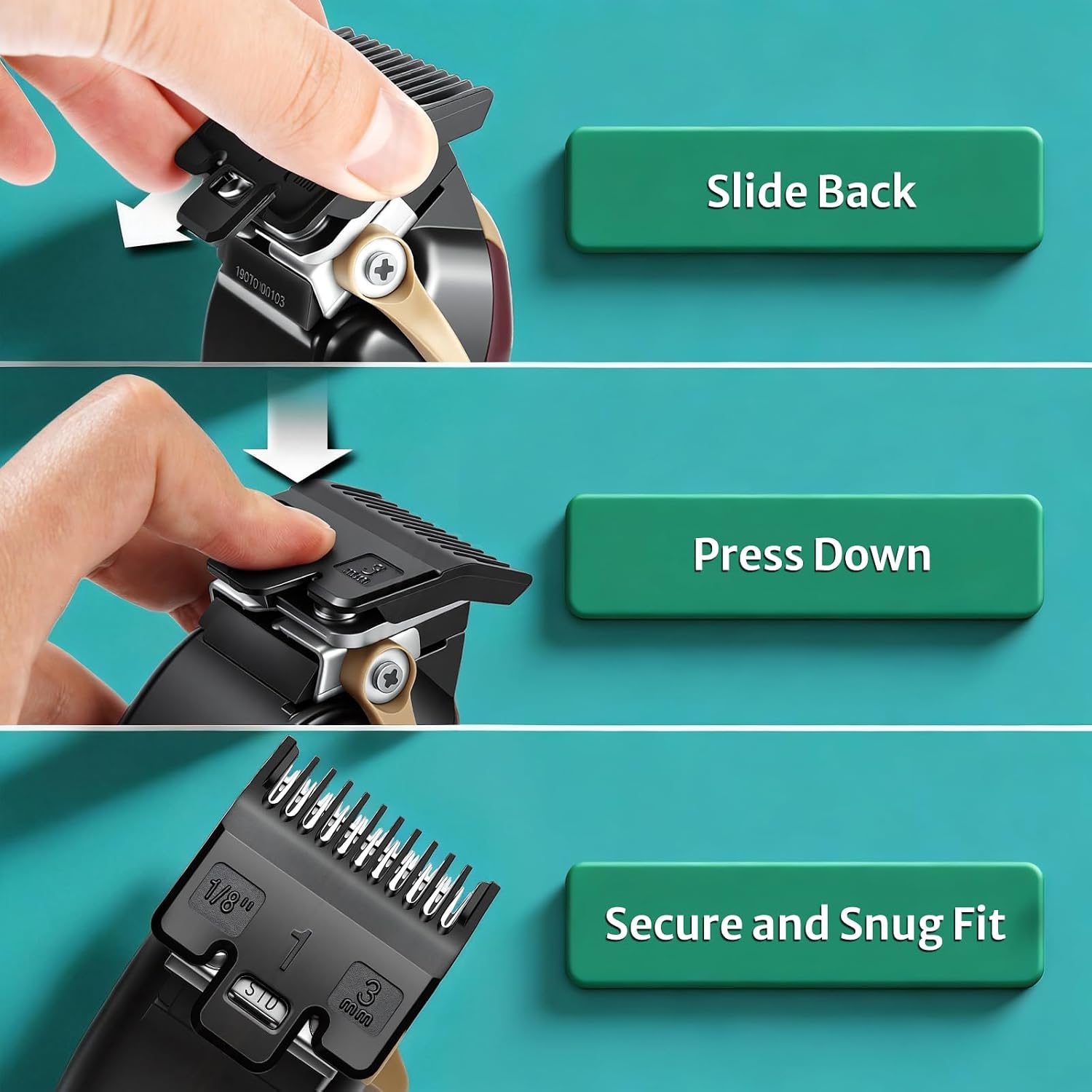 Clipper Guards Set Compatible with Wahl Clippers, Clipper Guides Replacement - 1/16" to 1", 10 Piece Set, Black Color