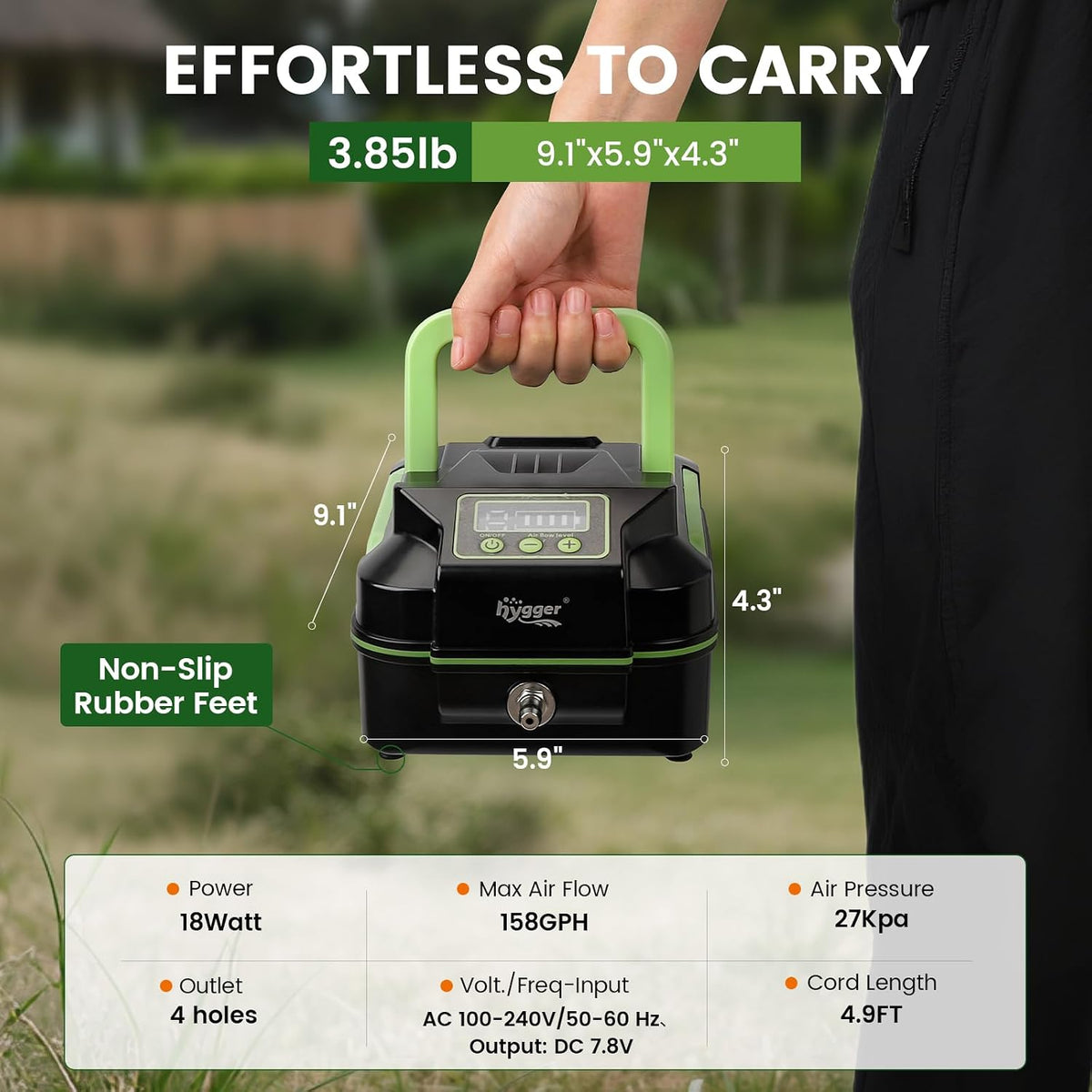 Powerful Rechargeable Aquarium Air Pump, Adjustable Battery-Powered Oxygen Aerator for Fish Tank Emergency
