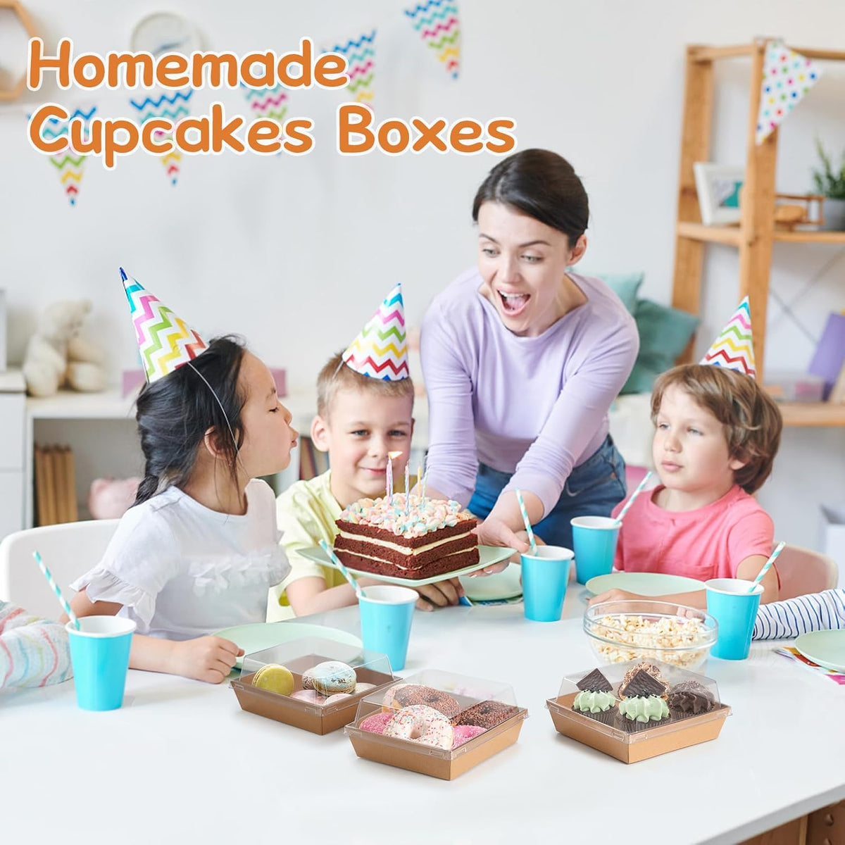Charcuterie Boxes 20 Pack with Clear Lids, Square Disposable Paper Food Containers to Go Bakery Boxes for