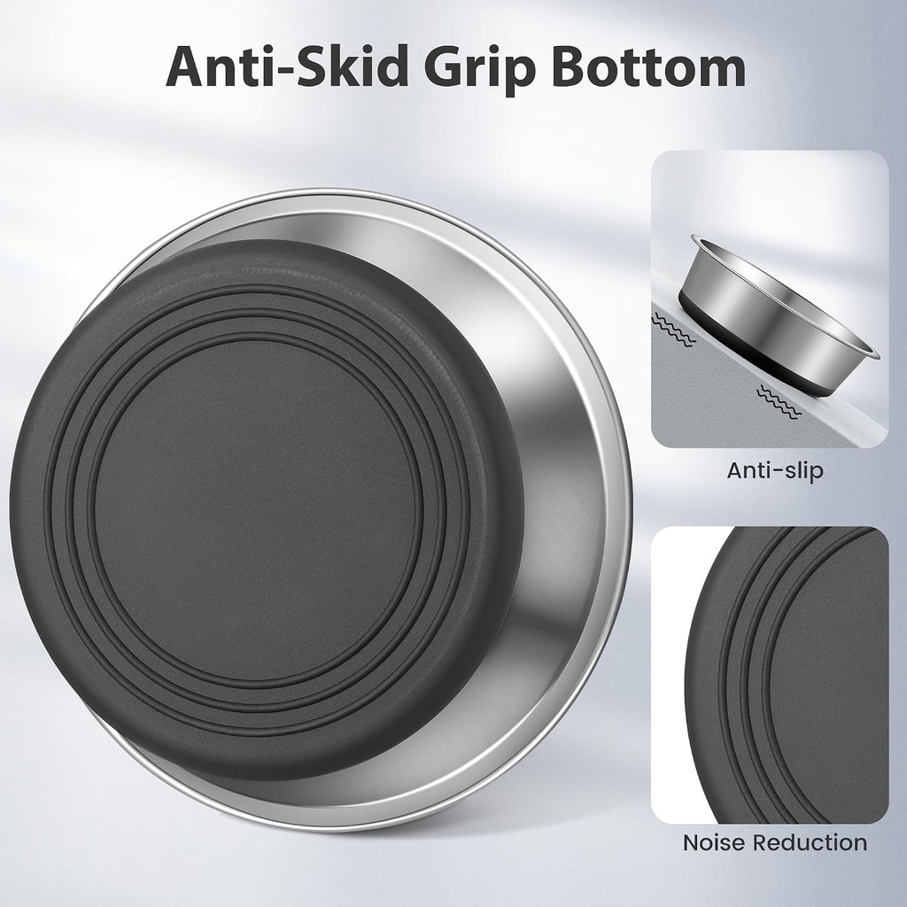 Stainless Steel Dog Bowls Set of 2, Anti Rust Metal & Non Slip Rubber Base, Heavy Duty Large Feeding Dishes, Food