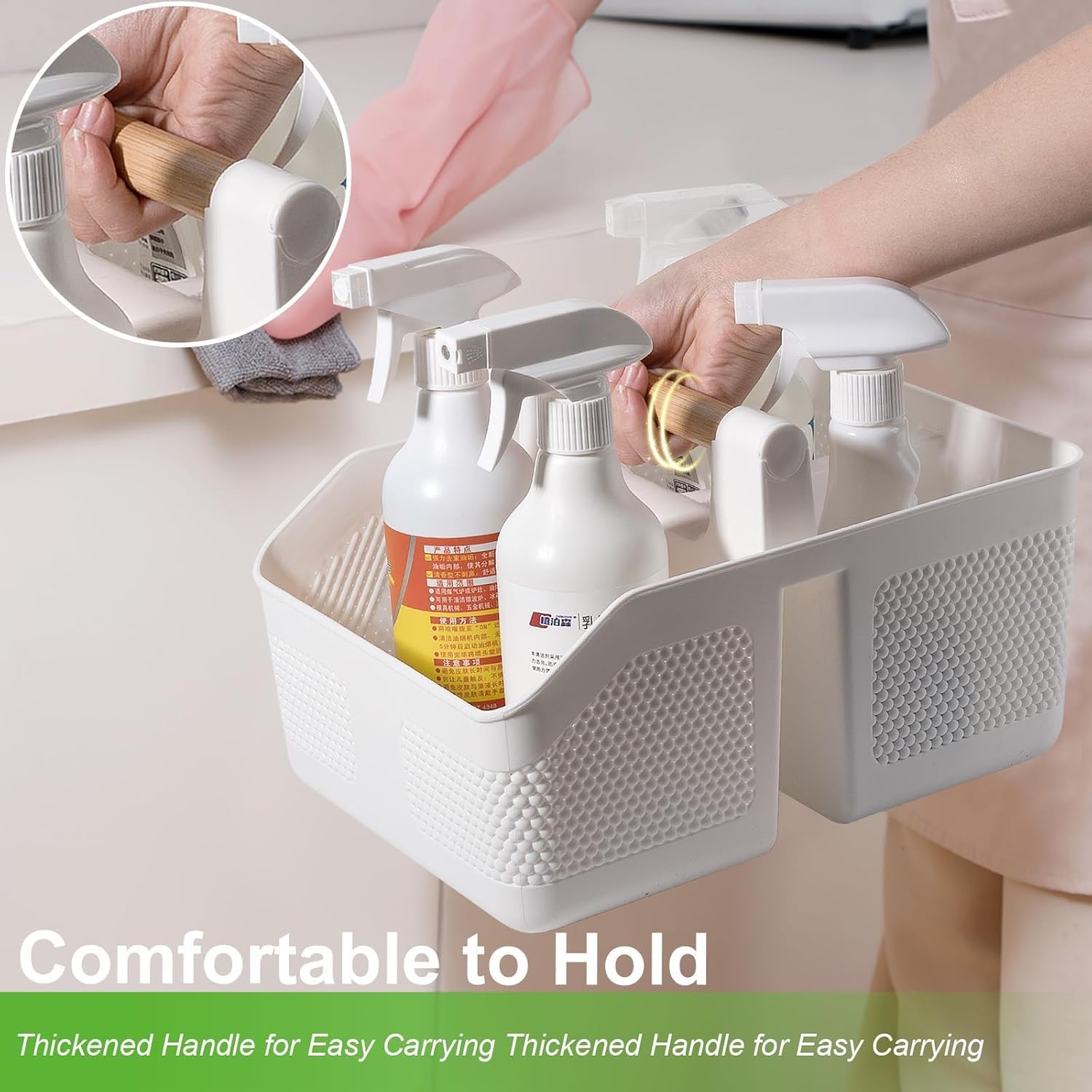 Shower Caddy Portable with Bamboo Handle, Plastic Basket Cleaning Caddy Organizer Storage Tote for Bathroom, College