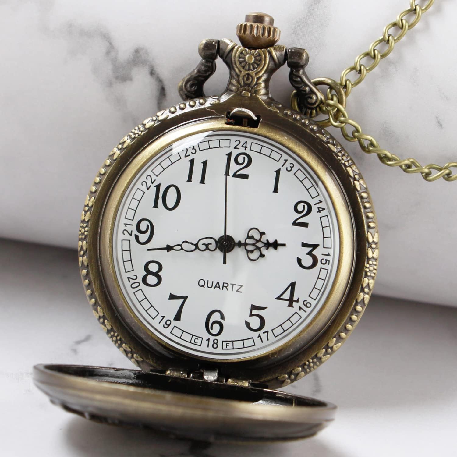 Men's Pocket Watch, Arabic Digital Dial Pocket Watches with Chain for Men