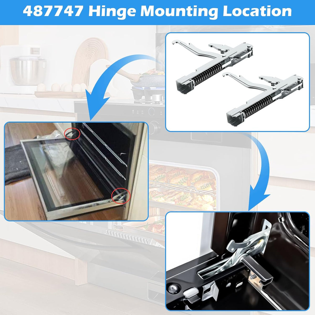 Upgraded 00487747 Oven Door Hinge Kit-2pack Compatible With Thermador Bosch Range/Stove/Oven Hinge Replacement Parts,Reaplce AP2837518 AH3471165, EA3471165, PS3471165 487747 Oven Door Assembly