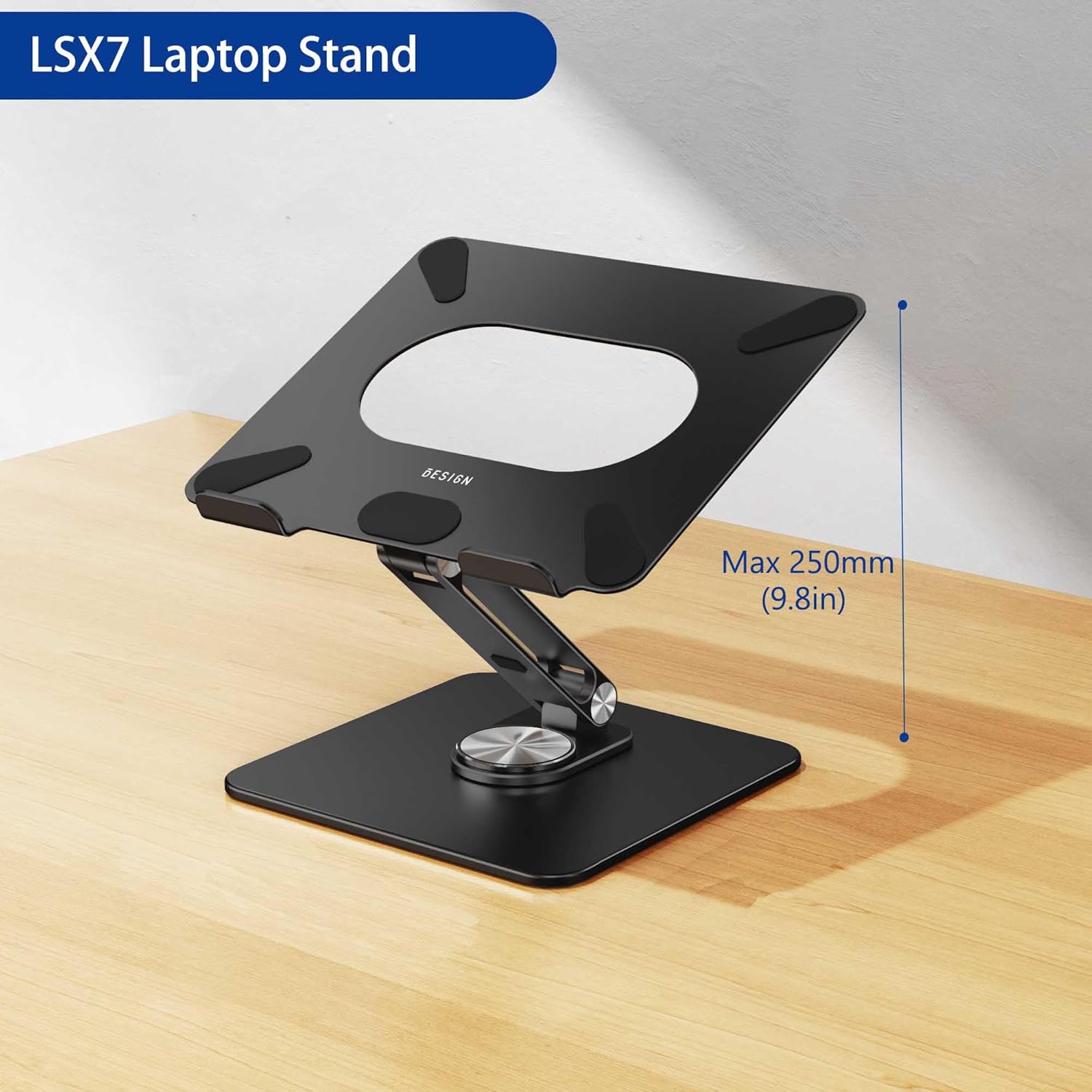 LSX7 Laptop Stand with 360 Rotating Base, Ergonomic Adjustable Notebook Riser, Foldable Computer Holder Compatible