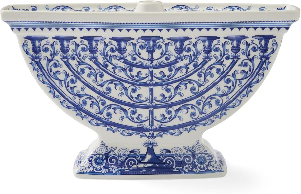 Judaica Menorah - Artistic Floral & Vine Design, Hanukkah Candle Holder with Judaic Manuscript Motifs, Holiday