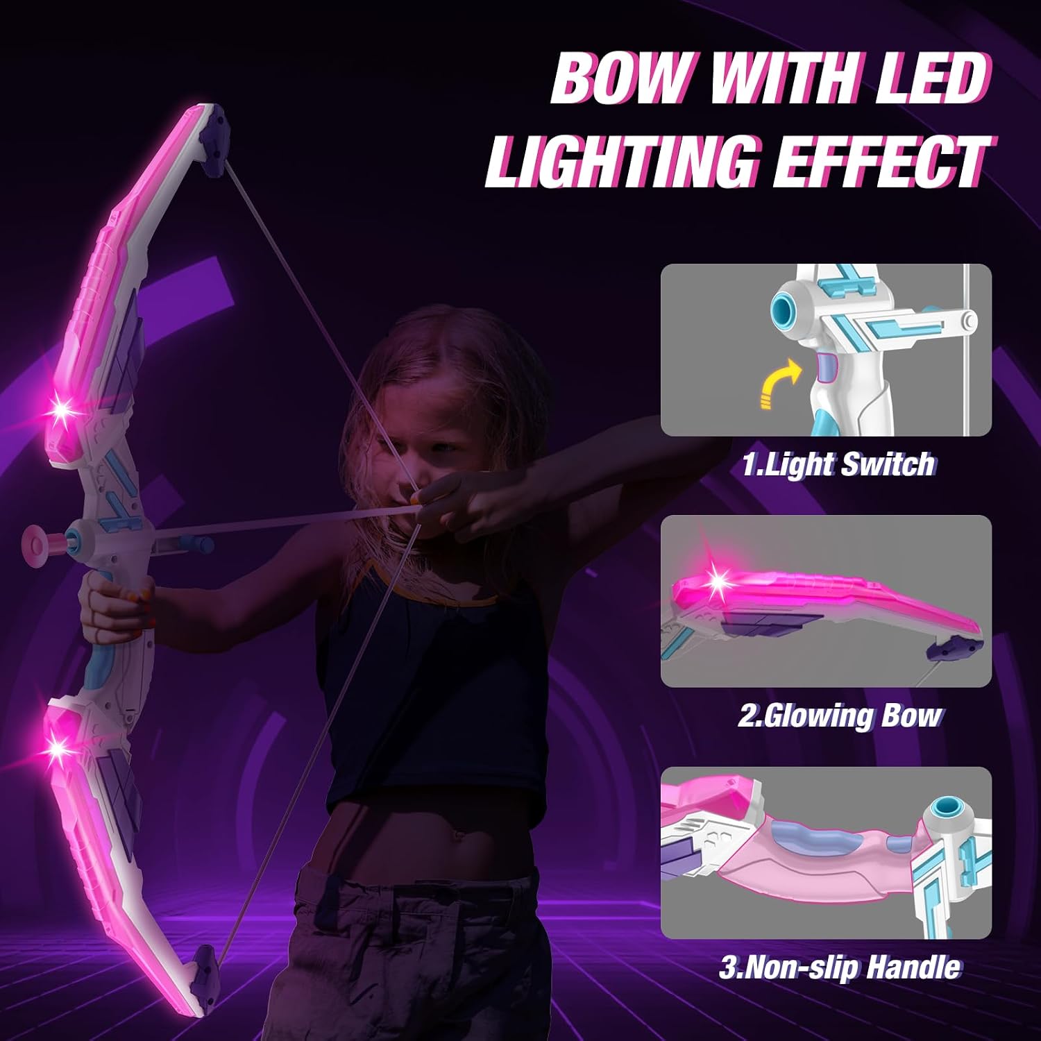 Bow and Arrow for Kids, LED Light Up Archery Set with Unicorn Target | with 12 Suction Cup Arrows, 1 Standing Glow