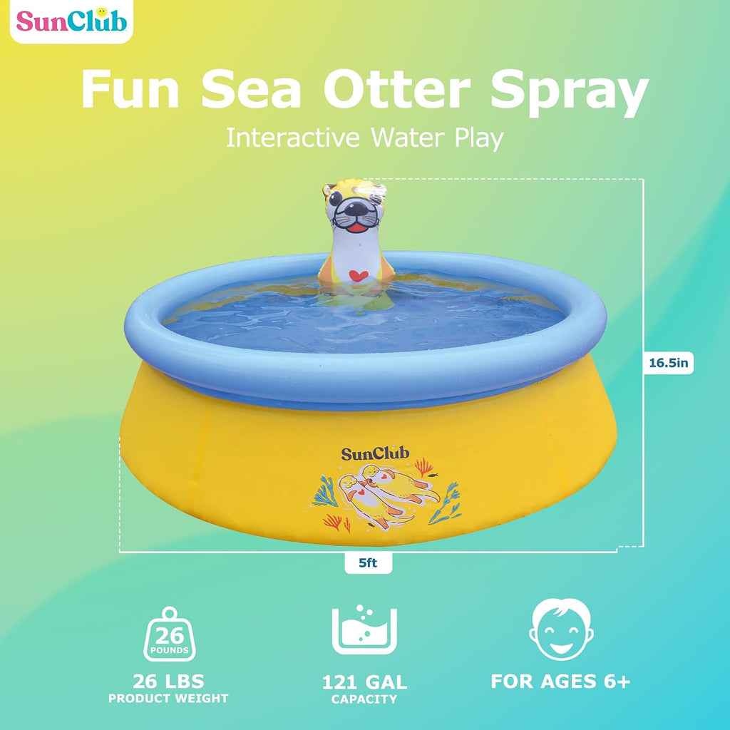 Sun Club 5 Foot 2 Person Outdoor Above Ground Blow Up Inflatable Kiddie Swimming Pool with 3D Sea Otter Spray