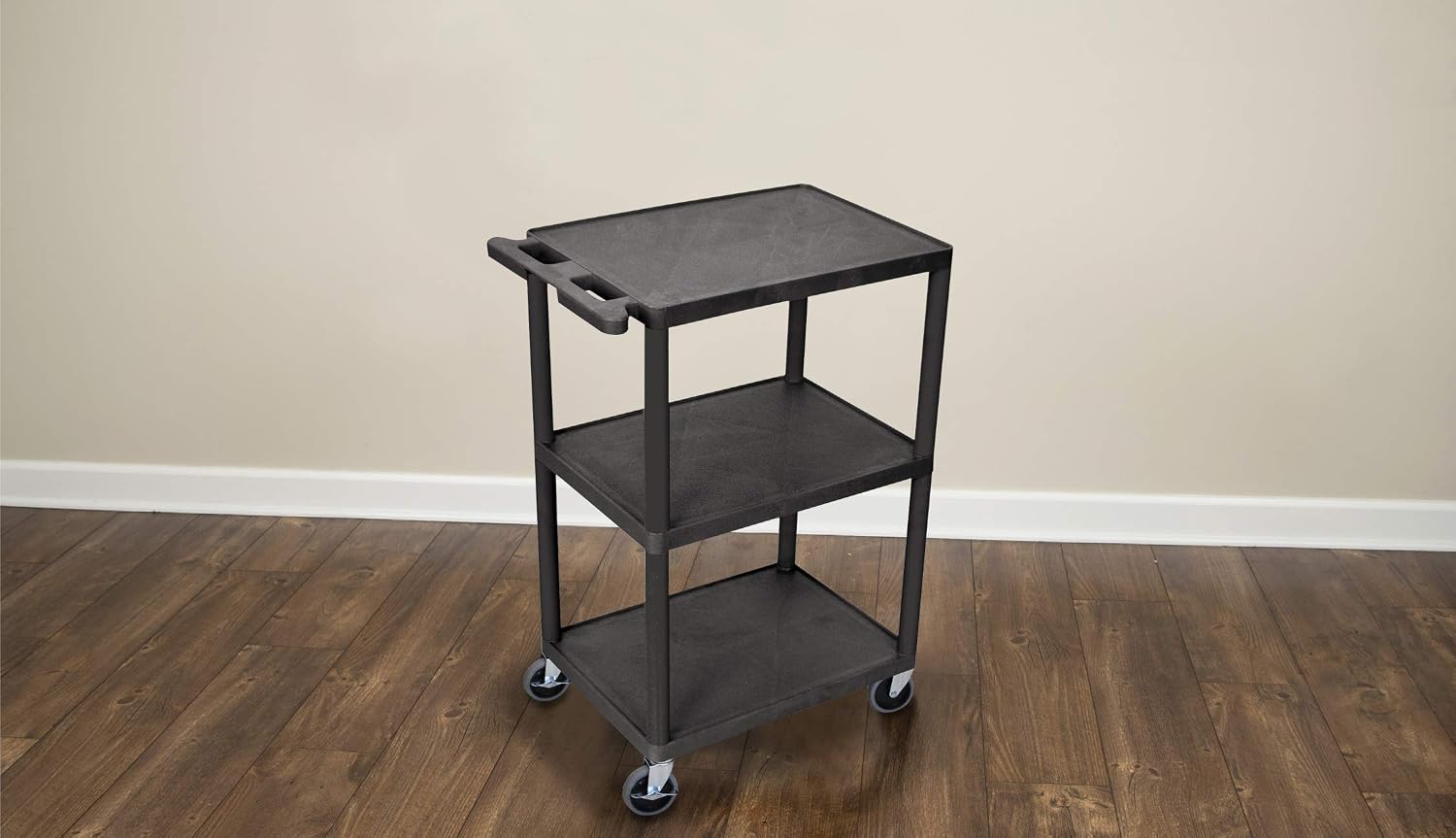 Multipurpose Three Shelves Structural Foam Plastic Storage Utility Cart - Black