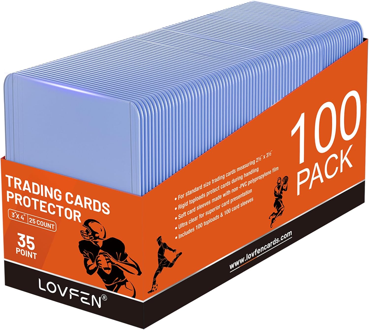 100 Toploaders 35PT Hard Plastic Card Sleeves for Baseball Trading Card | 3"x4" 100 rigid sleeves, acid-free PVC bend