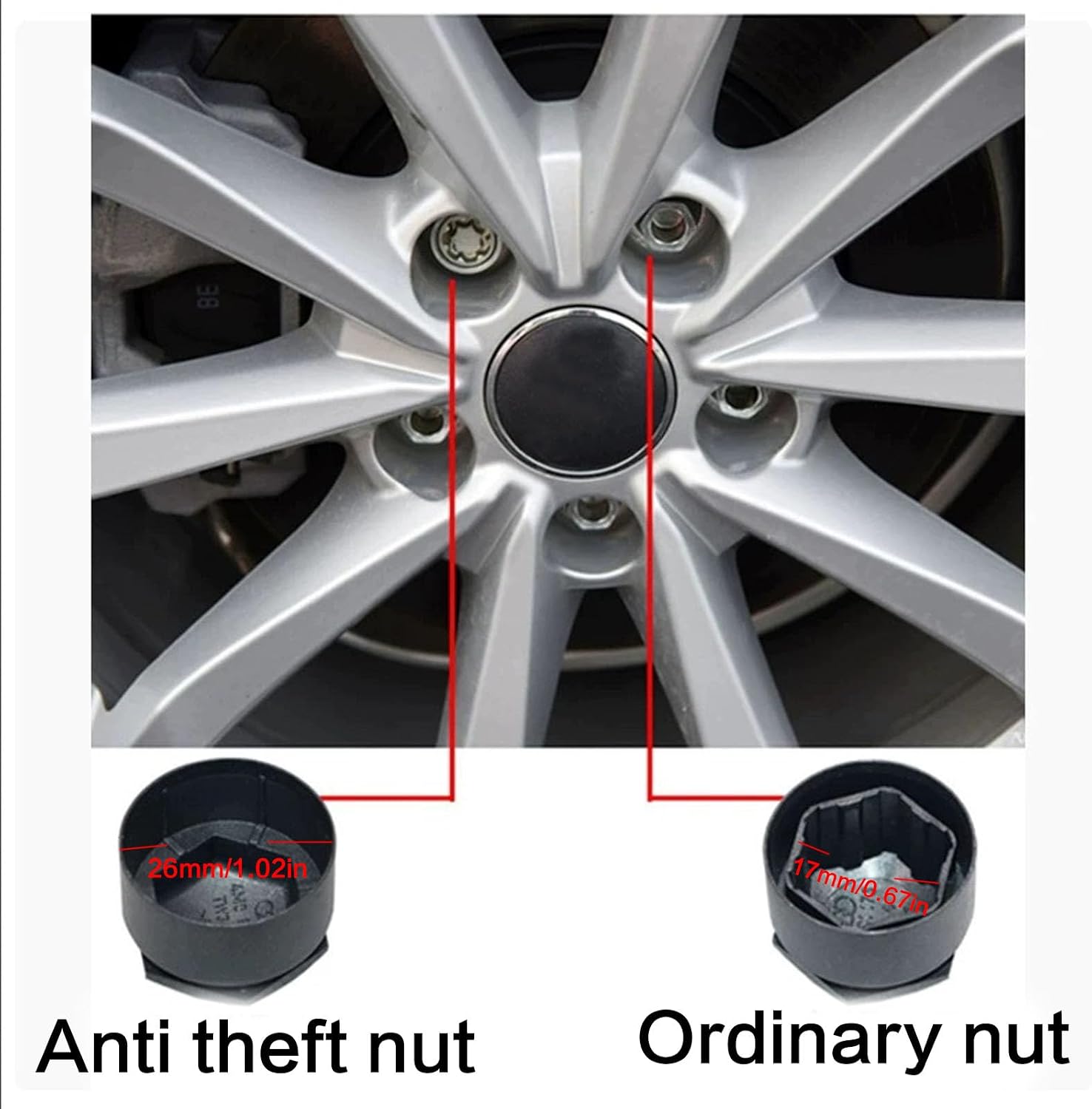 Lug Nut Covers Wheel Center Caps Tire Screw Cap for Audi A1 A3 A4 A5 A6 A7 A8 Q2 Q3 Q5 Q7 S5 TT 24PCS+Disassembly
