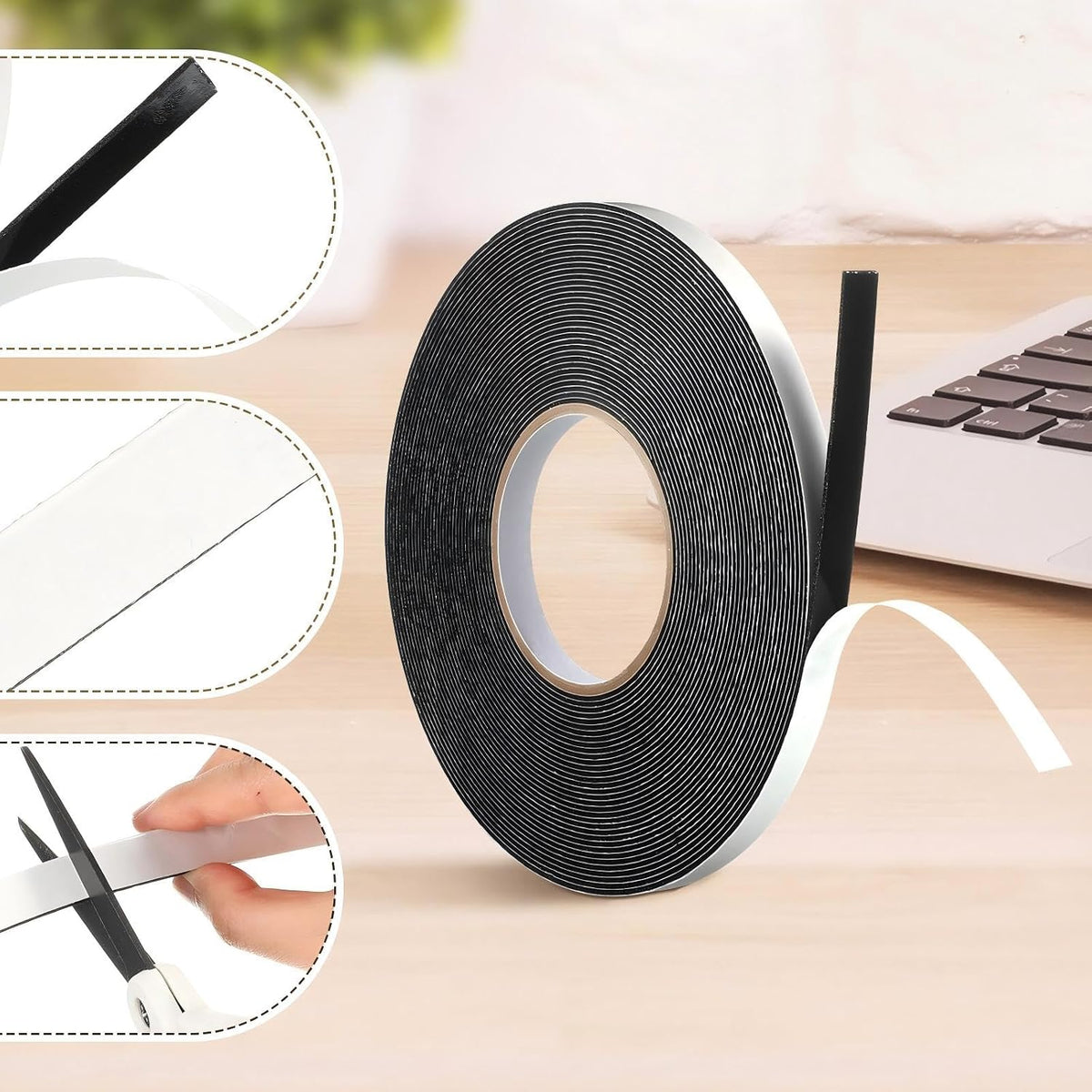 2 Rolls Double Sided Foam Tape for Mounting,1/2 Inch by 50 Feet,Black