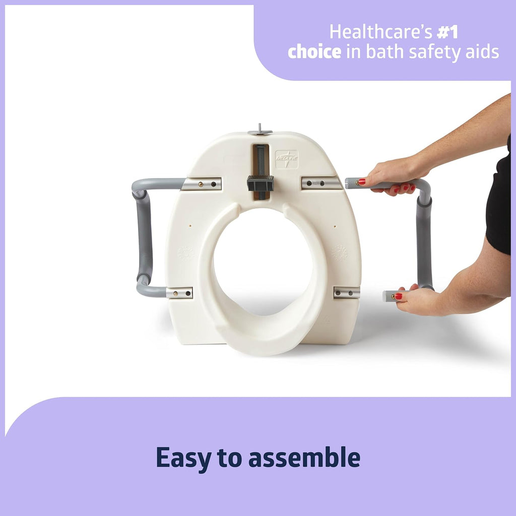 5" Elongated Raised Toilet Seat, with Lock and Removable Padded Arms- A Medical Seat for Seniors, Elderly, Adults, or