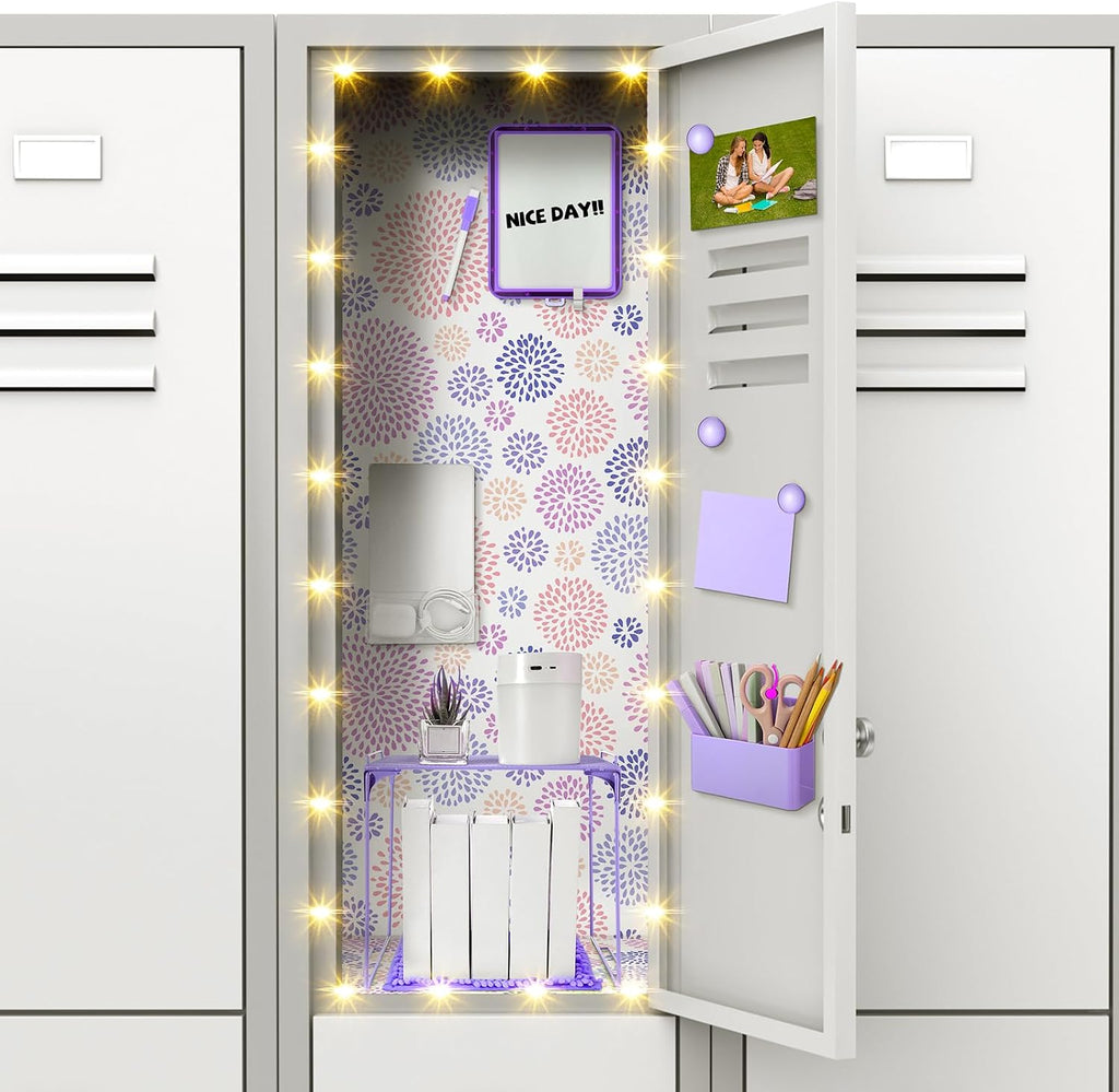 19 Pcs Purple Locker Accessories Kit Back to School Locker Decors | Purple Locker Decorations with Magnetic Mirror