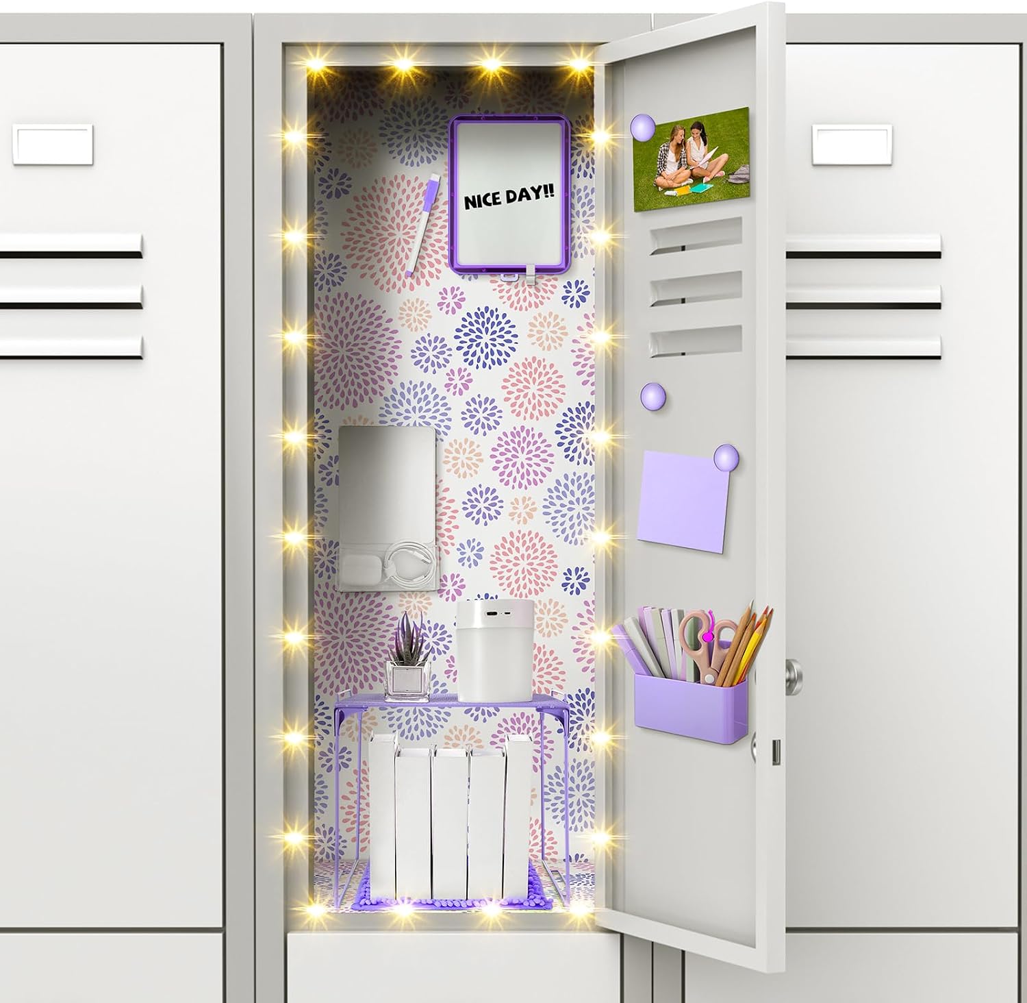 19 Pcs Purple Locker Accessories Kit Back to School Locker Decors | Purple Locker Decorations with Magnetic Mirror