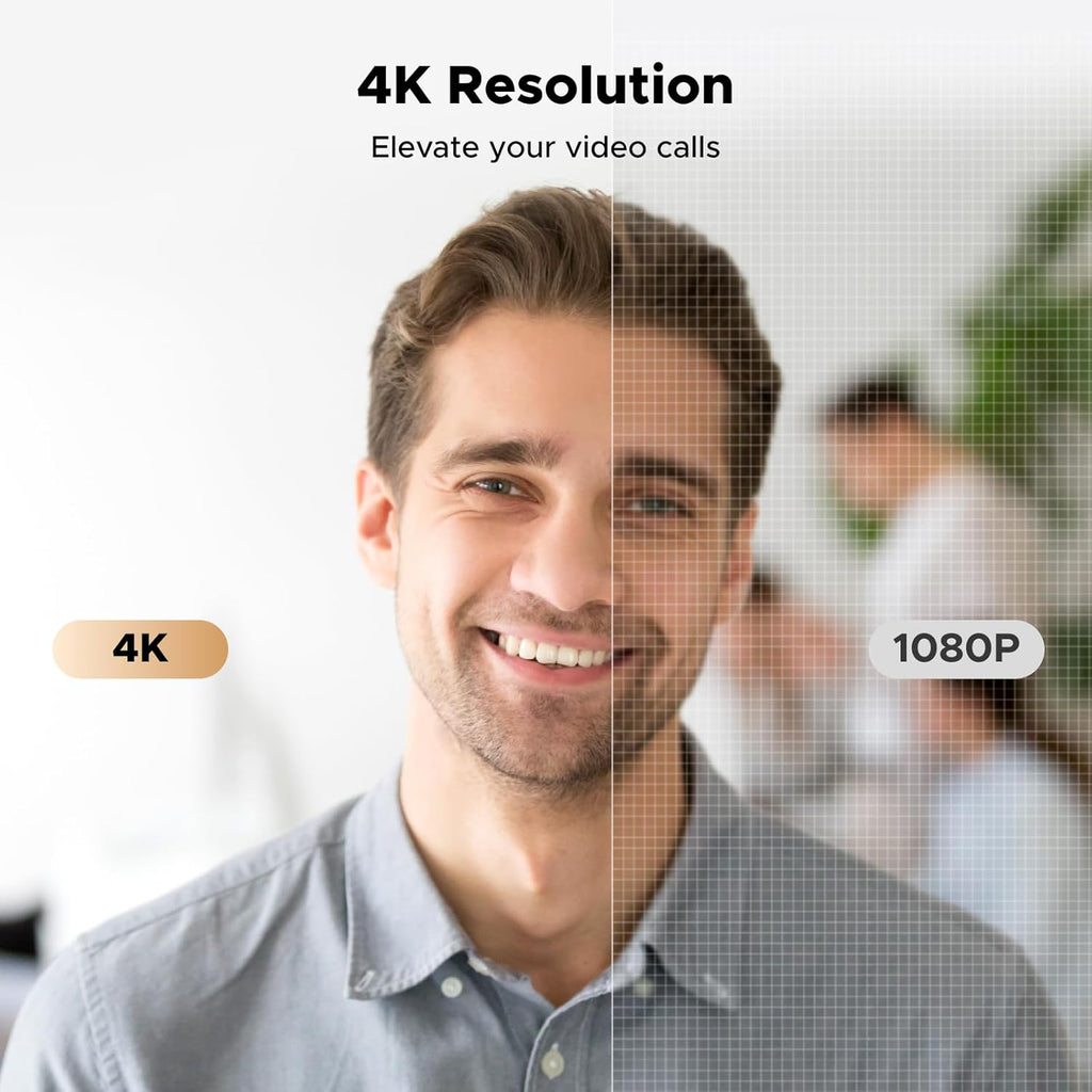 4K Webcam for PC Ultra HD Web Camera with Microphone, Privacy Cover, 70° Fov, PDAF Autofocus, USB A & USB C Adapter