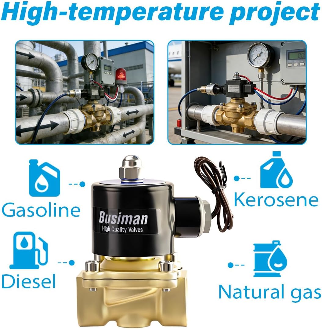Electric Solenoid Valve 3/4" 24V DC Brass Normally Closed - Compatible with Water, Air, Diesel, Gas - Replaceable VITON Seal - Compact Direct Acting
