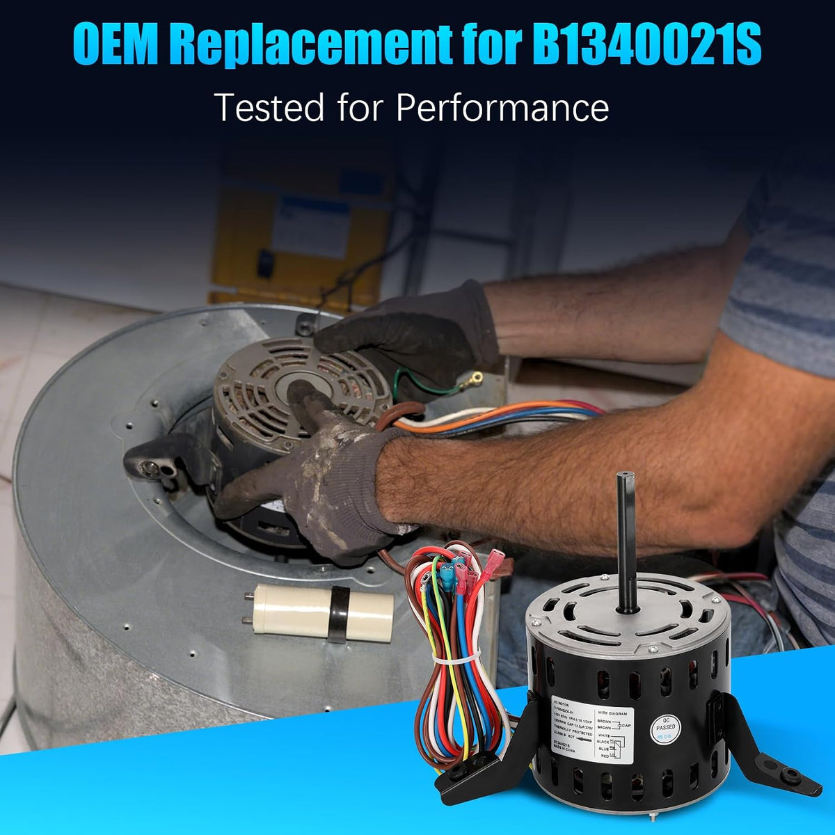 B1340021S Furnace Blower Motor for Goodman, 1/3 HP 115V 1050 RPM, Capacitor