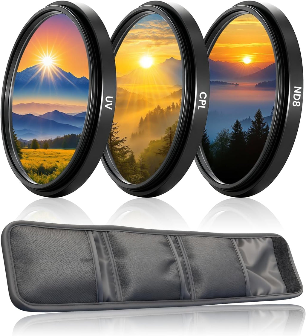 67mm Camera Lens Filter Kit with Storage Pouch, HD Optical Glass Multi-Layer Coating UV/CPL/ND8 Screw On Polarizing