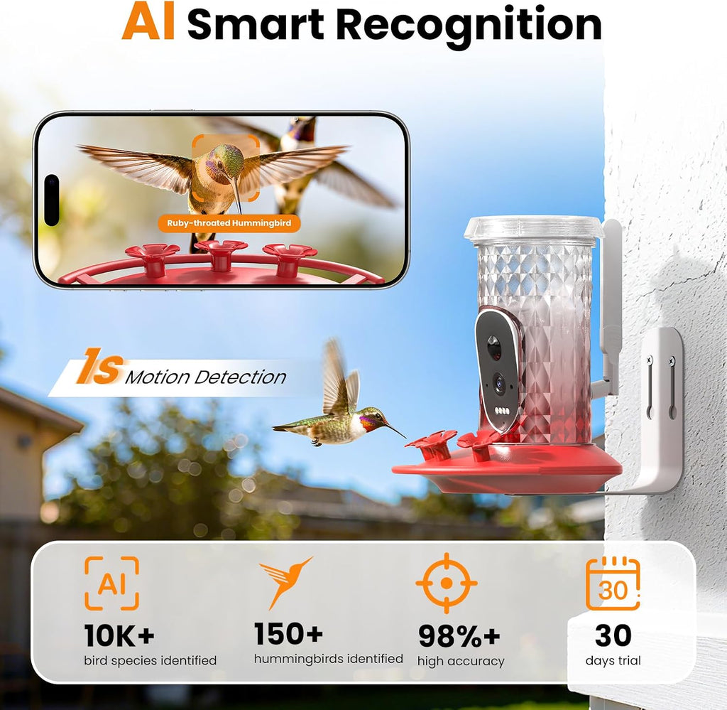 Smart Hummingbird Feeder with Camera Solar Powered