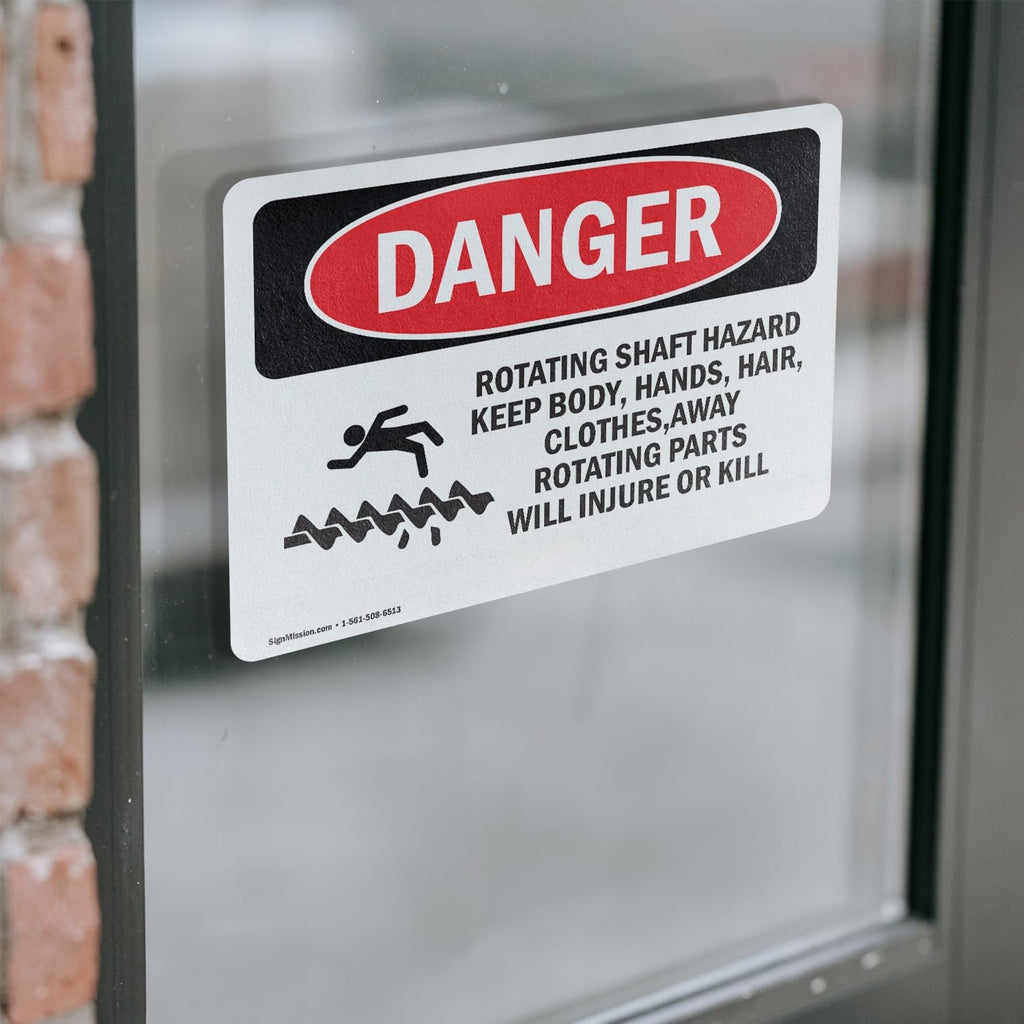 (2 Pack) Rotating Shaft Hazard Keep Body OSHA Danger Sign 10 Inch X 7 Inch Vinyl Label Decal Sticker Weather