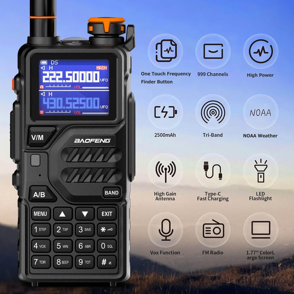 K5PLUS Tri-Band Ham Radio Long Range Walkie Talkies High Power Two-Way Radio with One Touch Frequency Finder Button
