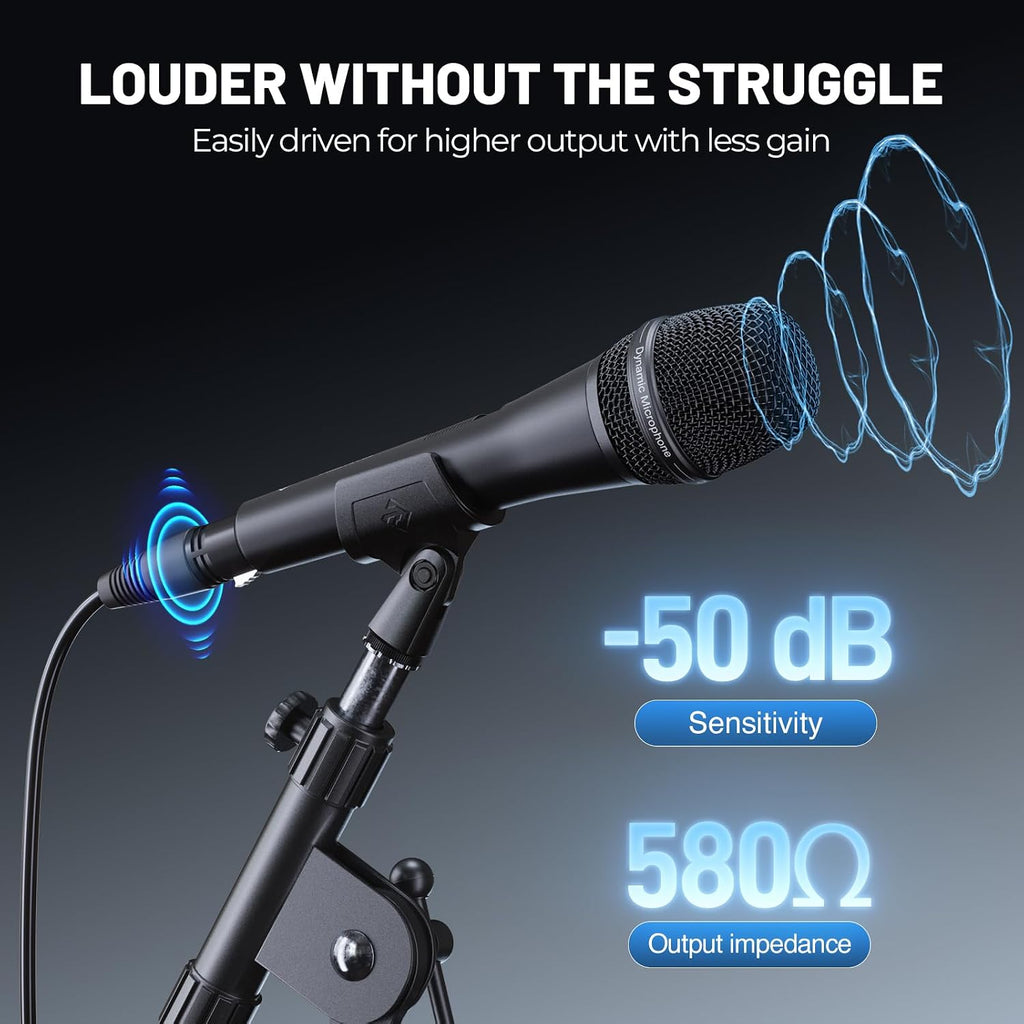 Supercardioid Handheld Dynamic Microphone with XLR Cable PM-26S | On/Off Switch, Built-In Foam Filter, All-Metal