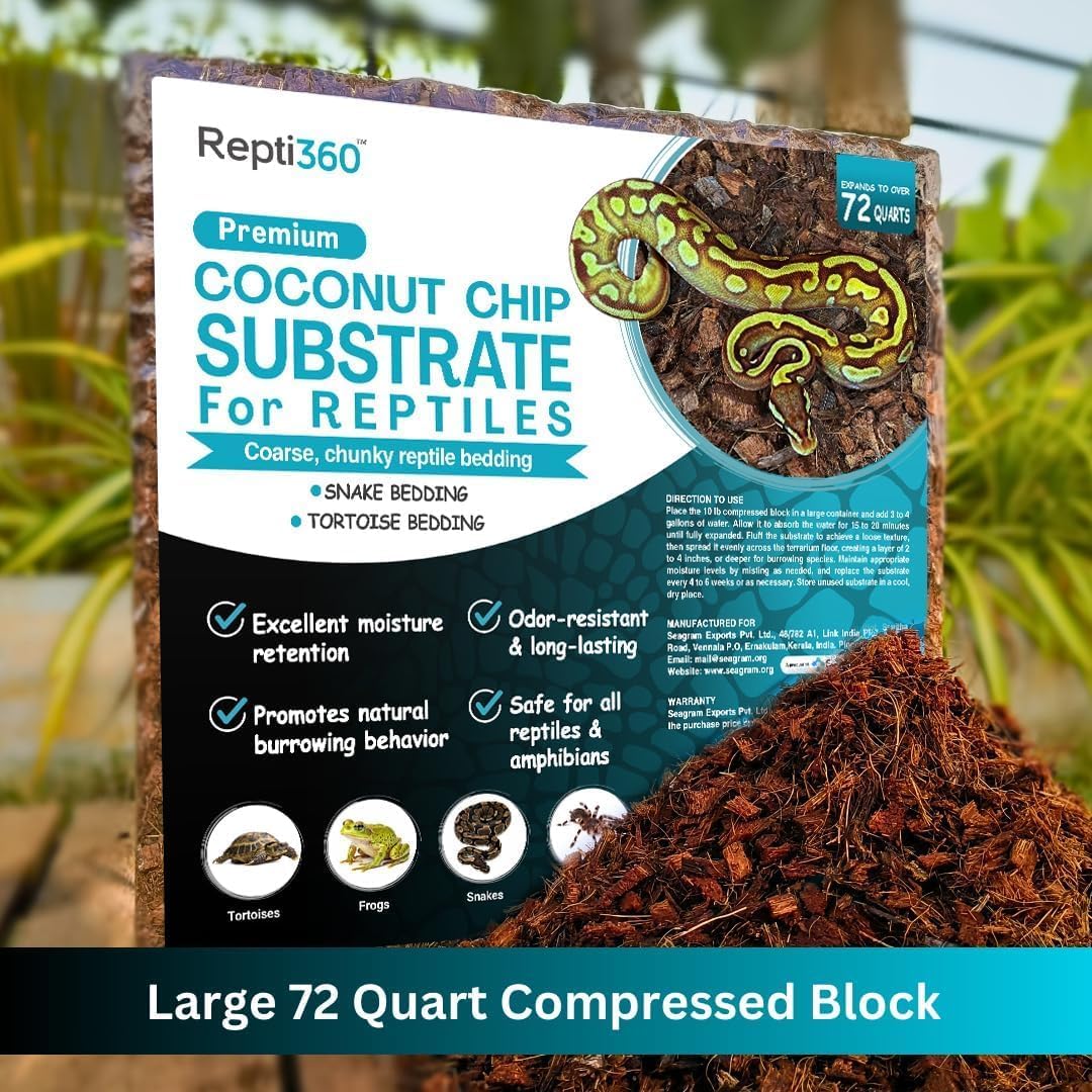 Premium Coconut Chip Substrate for Reptiles – 10 LB Block in Carton Box, Expands to 72 Quarts – Natural & Dust-Free