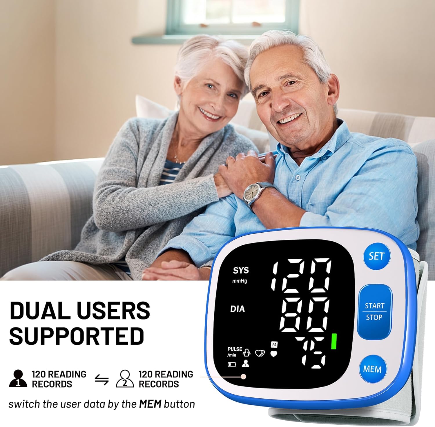 Blood Pressure Monitors for Home Use Rechargeable Wrist Digital BP Machine Cuff with LED Backlit Display, Voice