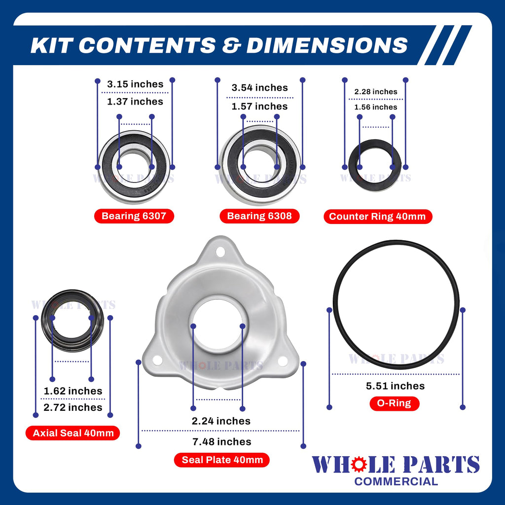 Whole Parts Commercial Washer Bearing Kit Part# 212/00100/00, 152/10117/01