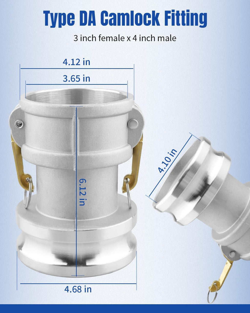 Type DA Camlock Fitting 3" Female × 4" Male Replacement for Pipe Hose Tube