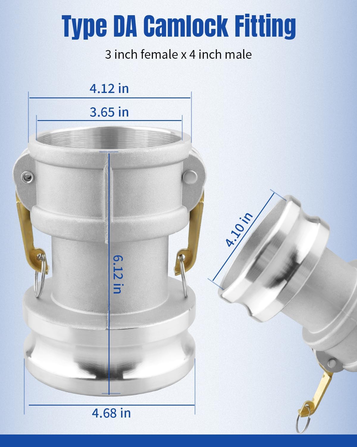 Type DA Camlock Fitting 3" Female × 4" Male Replacement for Pipe Hose Tube