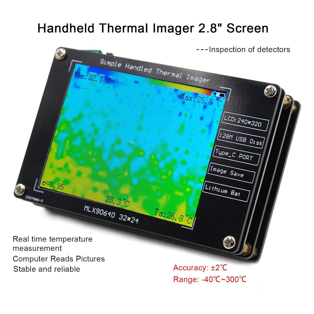 MLX90640 Digital Infrared Thermal Camera, Portable Thermal Imaging Camera, 2.8-inch LCD Display Buillt in Battery