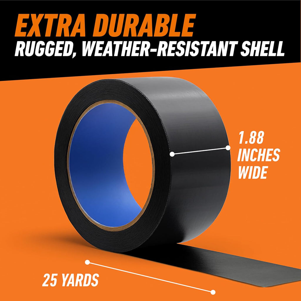 All Weather Duct Tape, Black, 1.88 in x 25 yd, 2-Pack